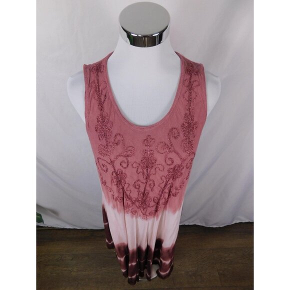 Seven Islands New York Dress Womens 2X Pink Burgundy Tie Dye Embroidered Rayon - Picture 4 of 12